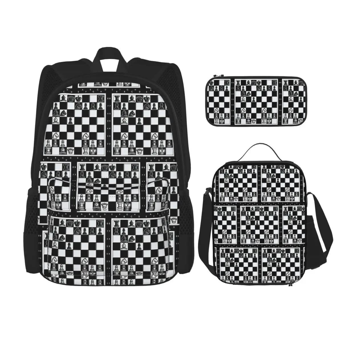 Chess Pieces On Board Backpacks Children Bookbag School Bags Rucksack Lunch Bag Pen Bag Three-Piece Set