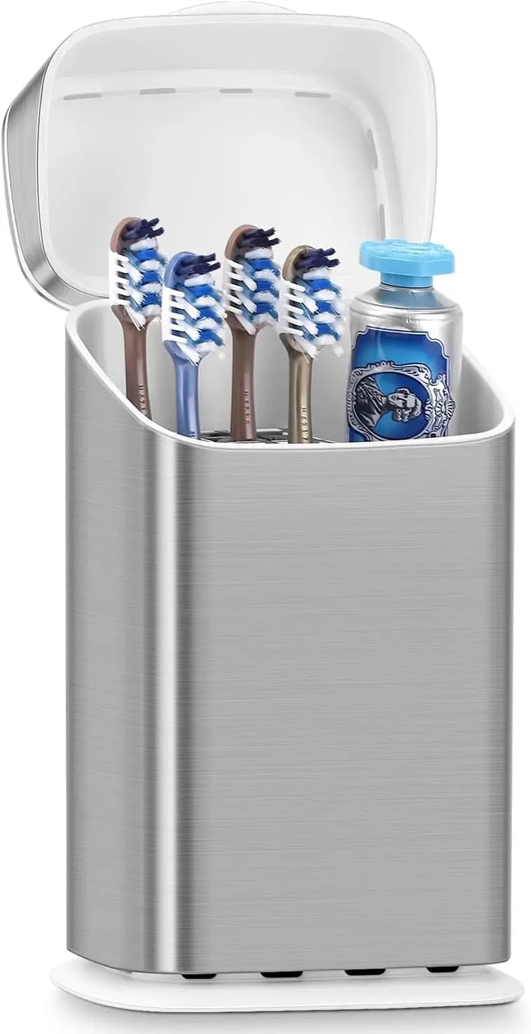 Portaspazzolini con Coperchio - Porta Spazzolini da Bagno a 5 Scomparti, Organizzatore da Bagno Rimovibile con Drenaggio per Spazzolini per Bambini