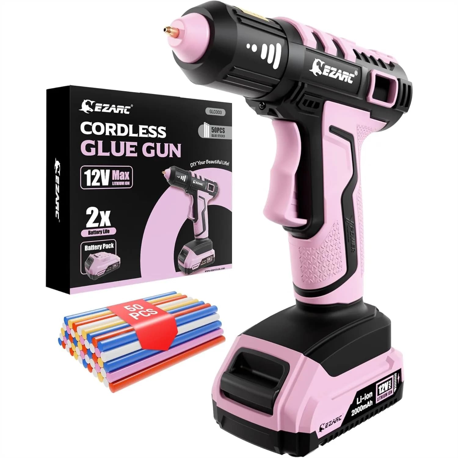 Mini Pistola per Colla a Caldo Senza Fili, Riscaldamento Rapido in 15s, 12V per Fai-da-Te, Riparazioni Domestiche, Progetti Scolastici, con 50 Stick di Colla, Rosa