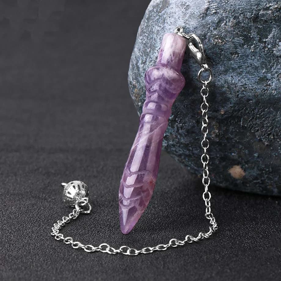 Pendolo a Ciondolo in Cristallo Naturale Curativo con 7 Chakra, Pietra di Quarzo per Reiki, Amuleto per Rabdomanzia e Divinazione Spirituale