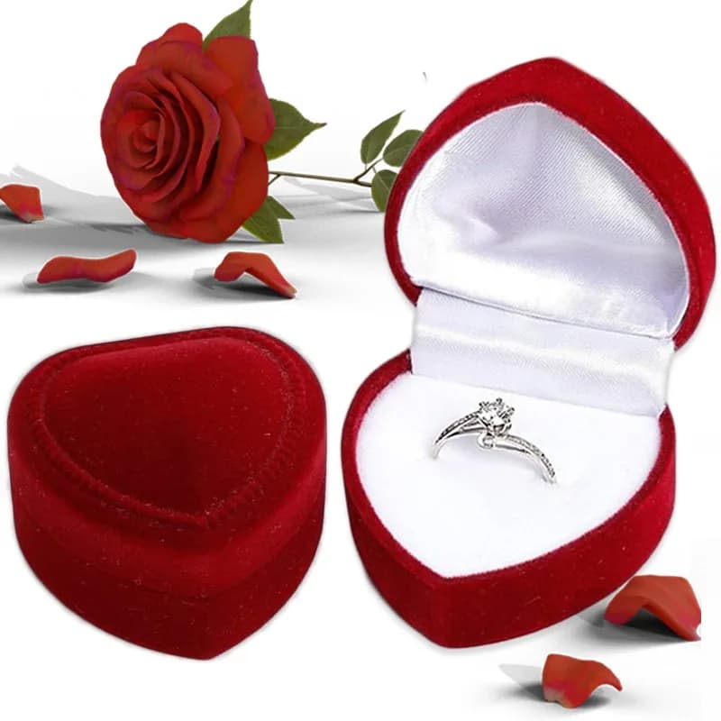 Scatola per fedi nuziali romantiche Scatole per gioielli a forma di cuore in velluto rosso Custodia per anelli di fidanzamento Confezione regalo per anelli di gioielli di San Valentino