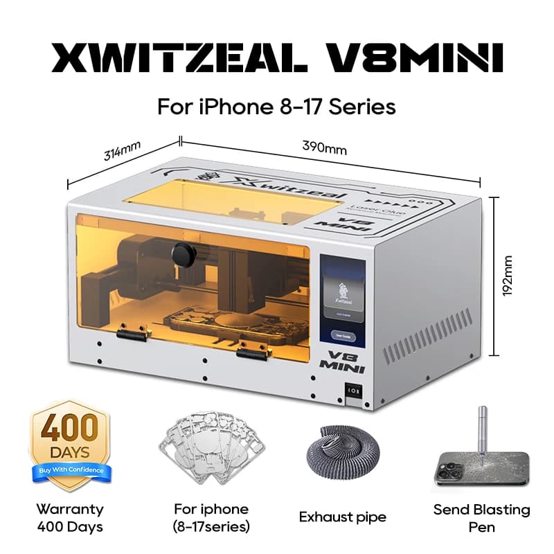 Xwitzeal ® V8 MINI Macchina per la rimozione della colla laser per la riparazione del vetro posteriore dell'iPhone, stampi in ferro serie w/8-17 e kit di strumenti per la riparazione del telefono