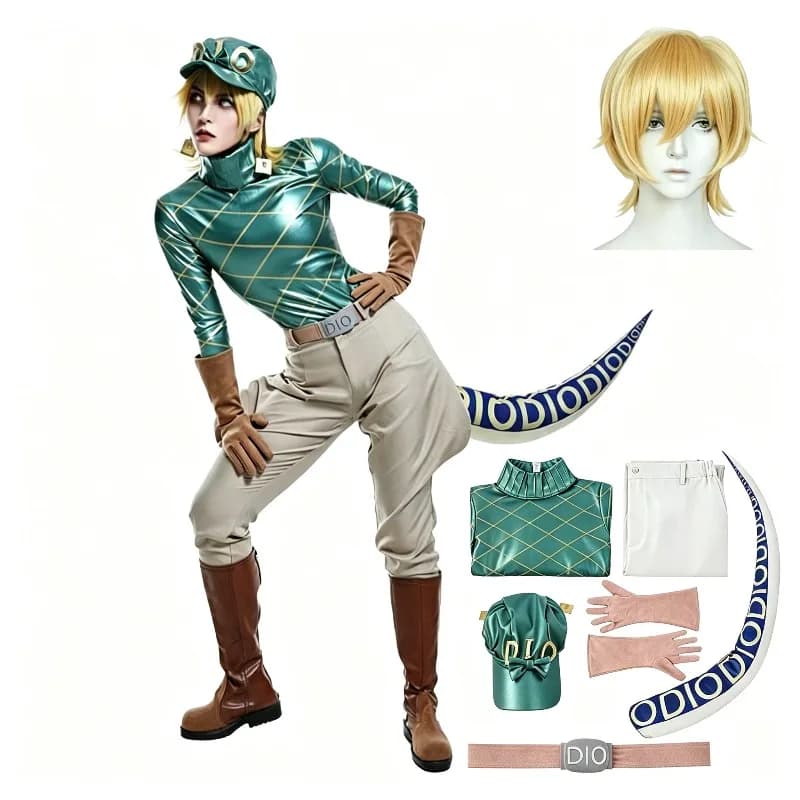 Costume Cosplay Diego Brando di Steel Ball Run e Le Bizzarre Avventure di JoJo, con Parrucca, Cappello, Coda, Guanti e Cintura per Uomo, Halloween