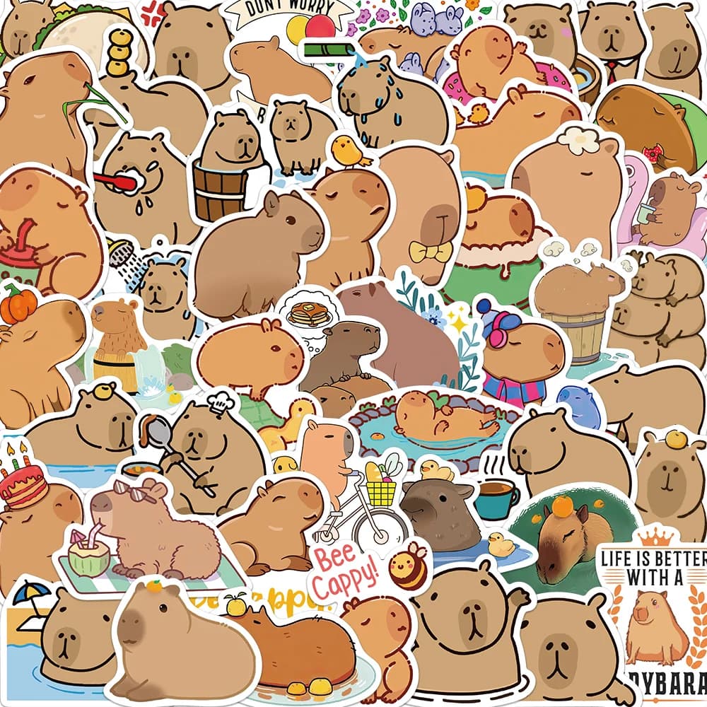 50 pezzi di cartone animato capibara adesivo decalcomanie decorazione telefono fai da te notebook valigia laptop frigorifero adesivo per bambini