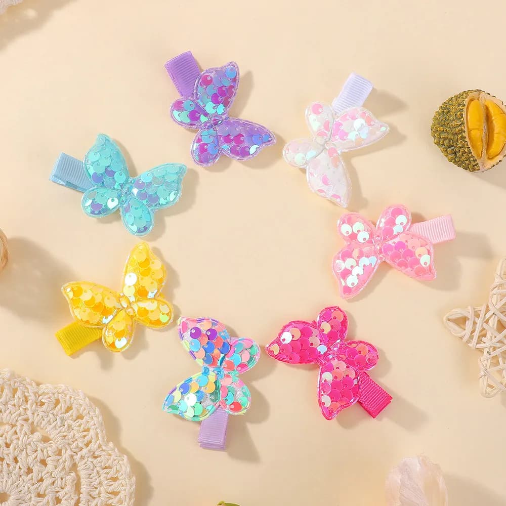 2Pcs/set Glitter Sequin Butterfly Hair Clips for Girls Kids Colorful Sparkly Butterfly Hair Barrettes Set
