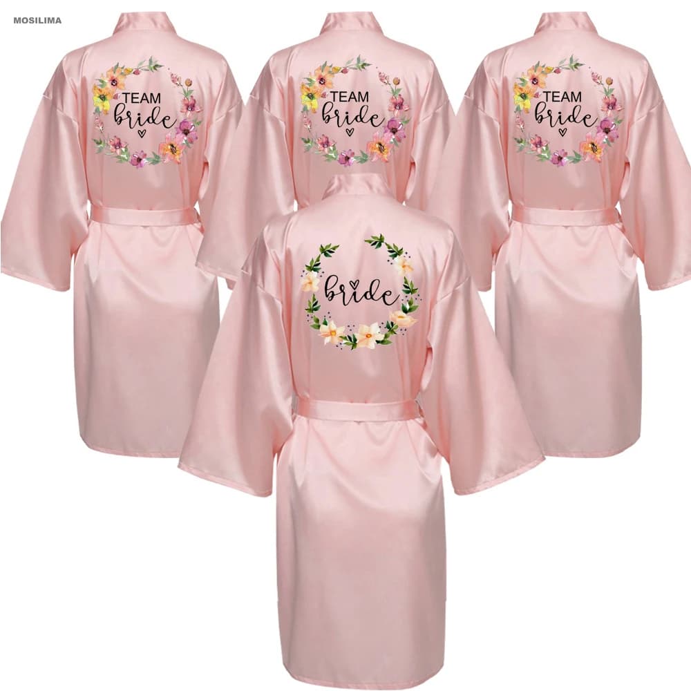 Wedding Party Team Bride Robe Kimono Satin Pajamas Bridesmaid Bathrobe SP069