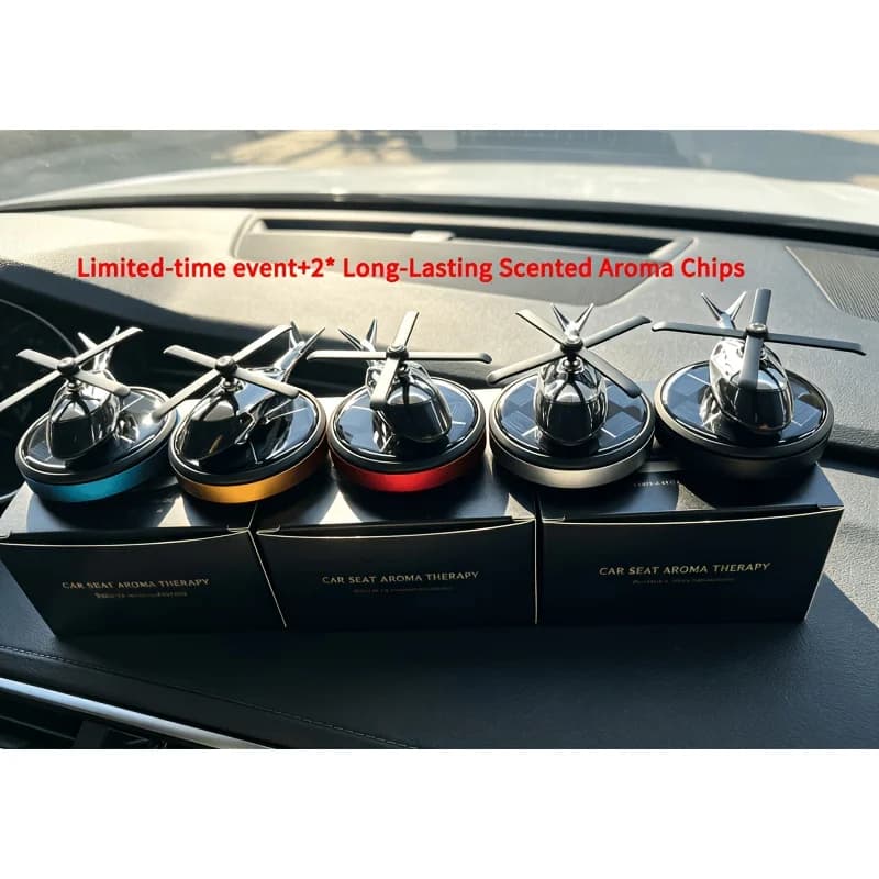 One Decorative Piece + Two Fragrance Pads, Solar-powered Rotating Aviation-style Smart Decorative Item, Car Air Freshener JJ2340