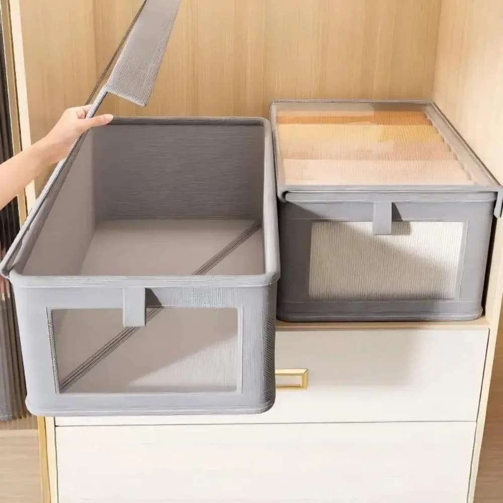 1PC Wardrobe Large Capacity Visible Window Storage Box with Lid, Dust-Proof, Used for Organizing Clothing and Bedding Storage