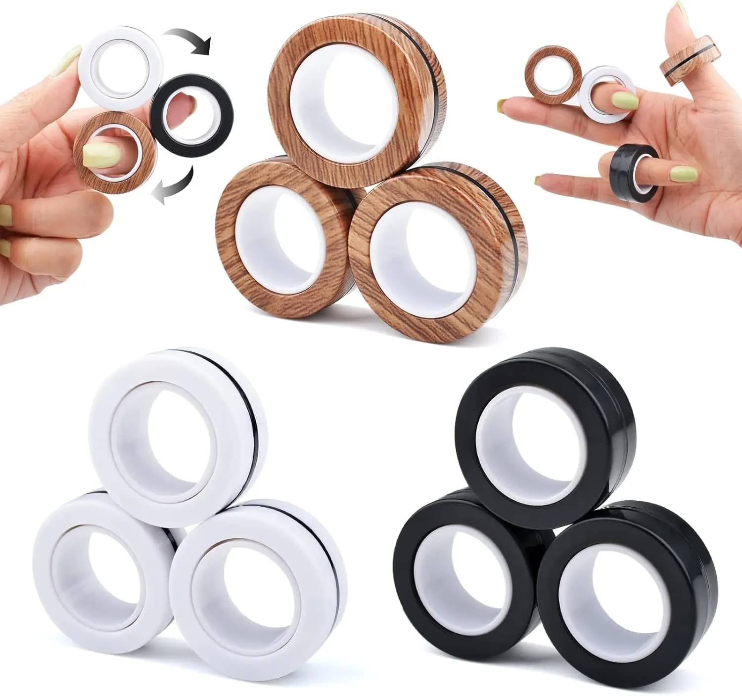 3PCS Anello magnetico Fidget Toys Set ADHD Ansia Dito magnetico Spinner Pack per adolescenti Adulti e bambini Magnete Giocattolo antistress