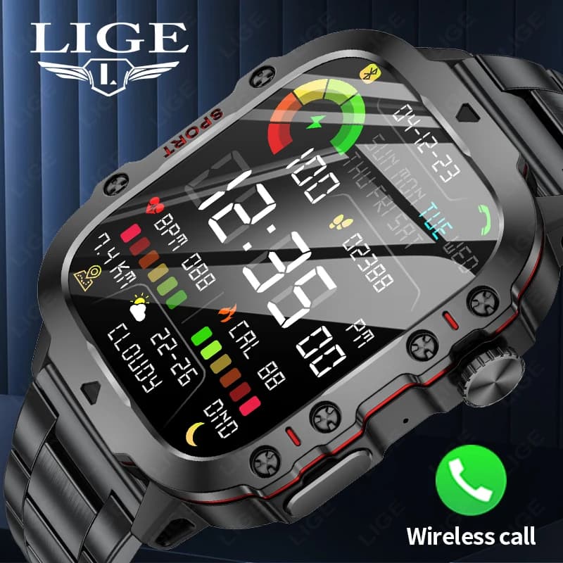 LIGE Outdoor Smartwatch sportivo da uomo con schermo HD da 2,01 pollici, monitor fitness, chiamate Bluetooth, smartwatch per uomo e donna, regali per le vacanze