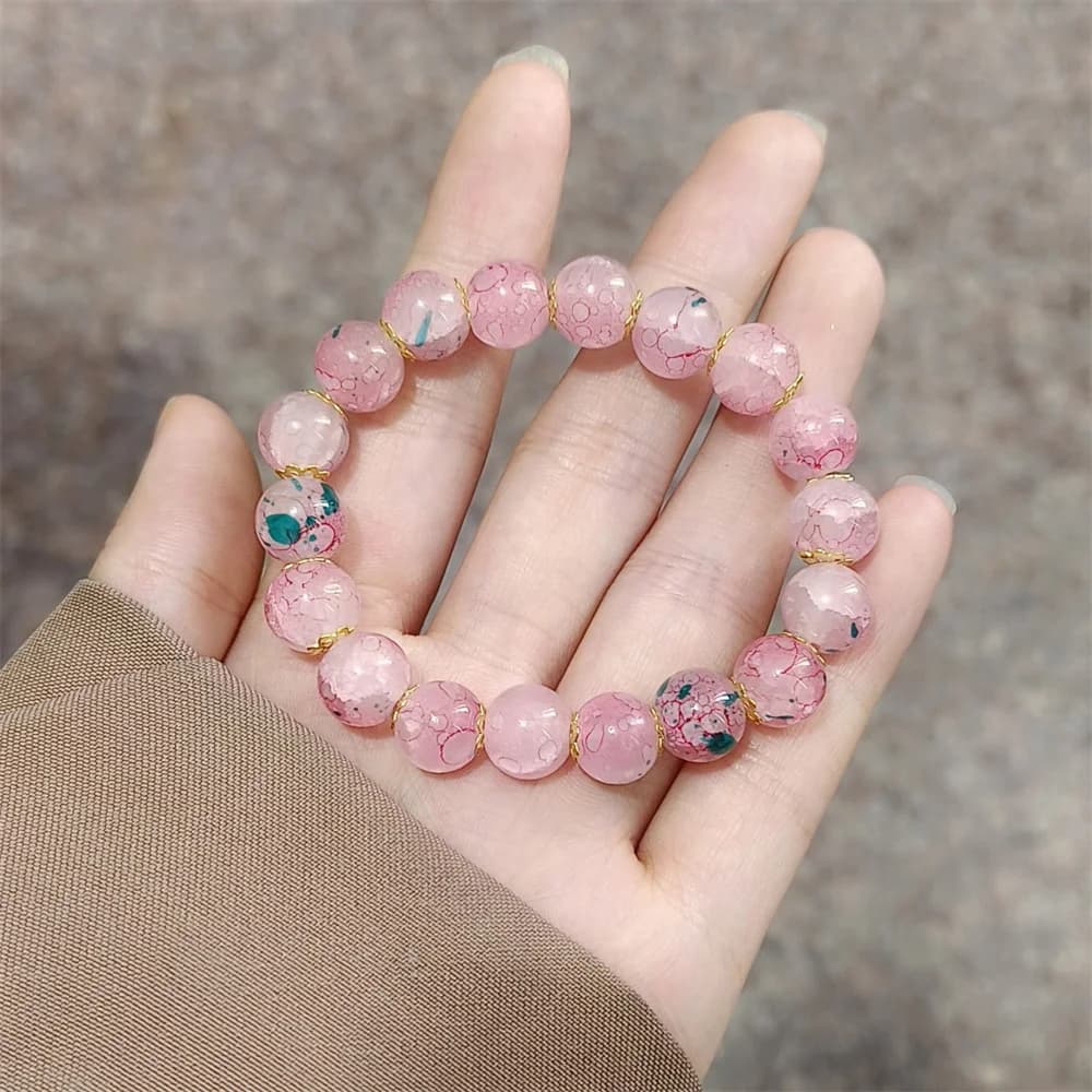b09 Classical Fashion Sweet Exquisite Cherry Blossom Gradient Glazed Ice Cracking Glass Bracelet Natural Colors Beaded Bracelet