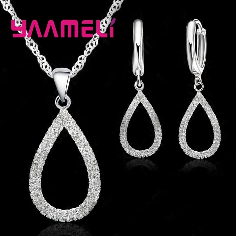 Orecchini con collana in argento Sterling 925 Set a forma di goccia d'acqua dolce romantico stile carino per la festa nuziale della ragazza delle donne