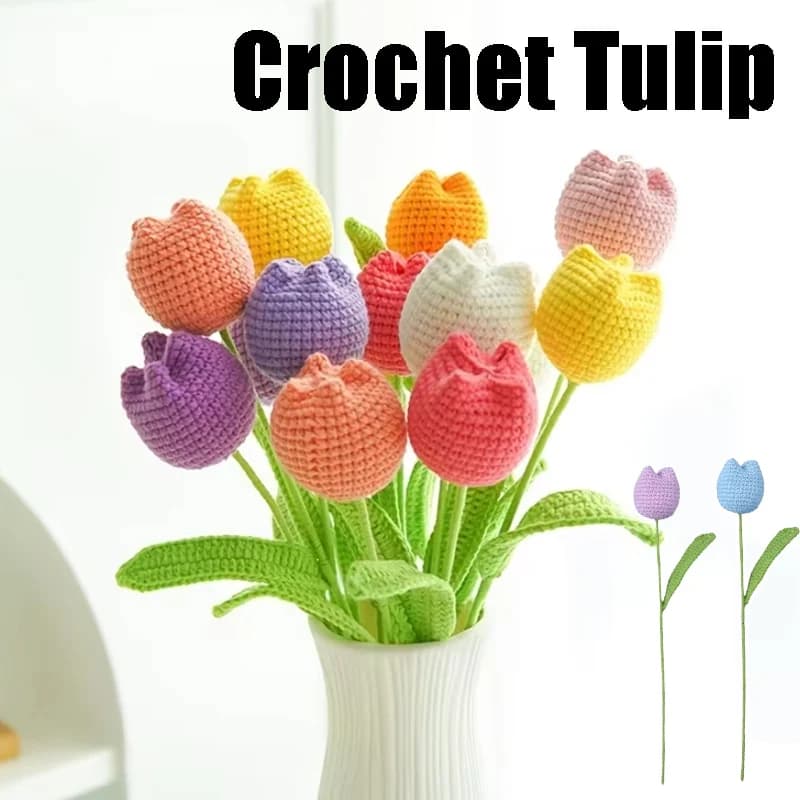 Bouquet di Tulipani Fatti a Mano all'Uncinetto, Fiori Artificiali in Filato Lavorato a Maglia per Centrotavola, Regalo, Decorazione per Matrimoni e Casa