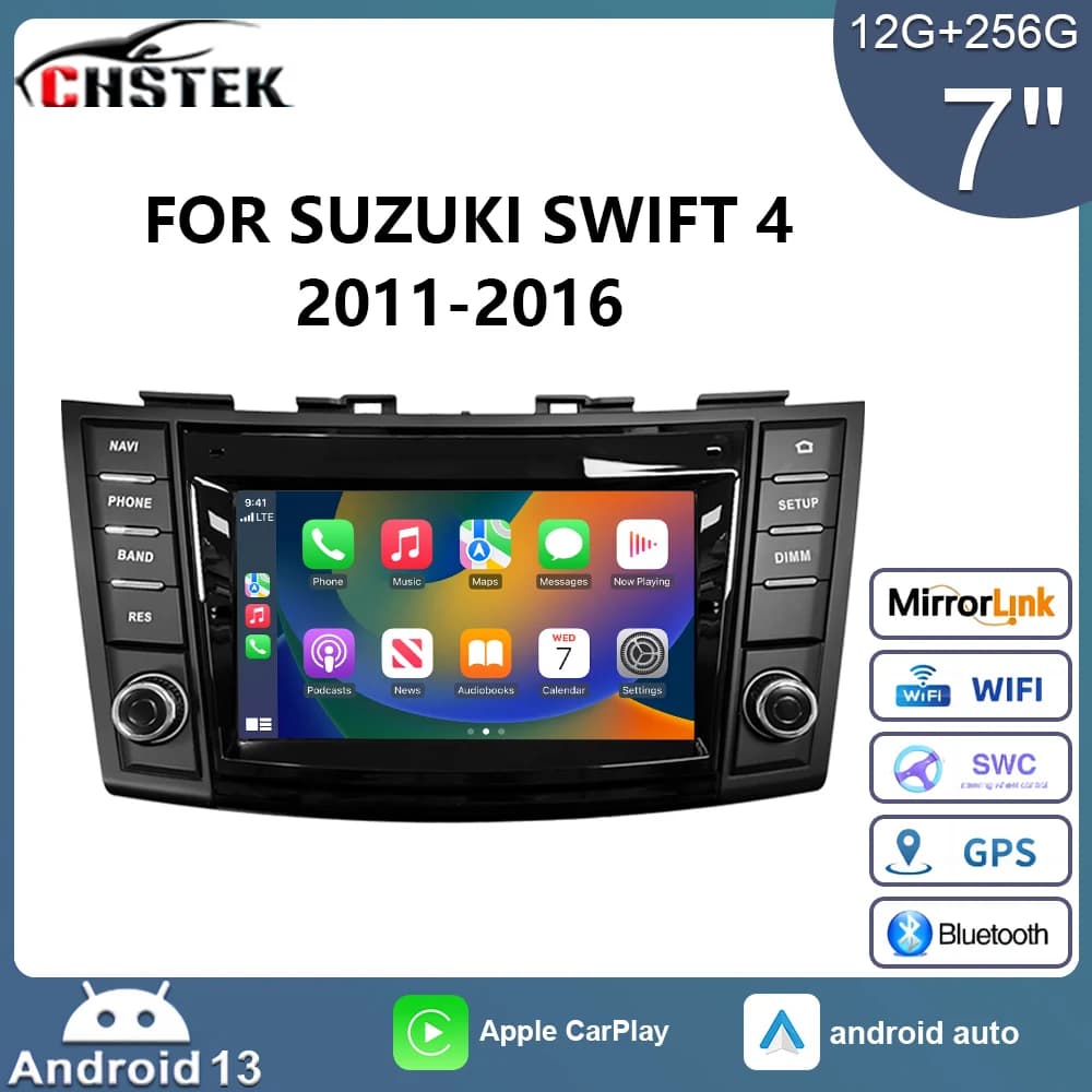 CHSTEK Car Radio 12+258G player Carplay For Suzuki Swift 4 2011 2012 2013-2016 Android 13 Multimedia 4G Navigation GPS Bluetooth