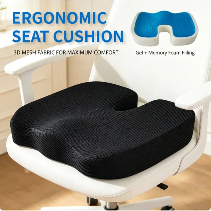 Cuscino Ortopedico in Gel Memory Foam a Forma di U per Sollievo dal Dolore al Coccige, Traspirante per Casa, Ufficio, Auto, Sedia a Rotelle