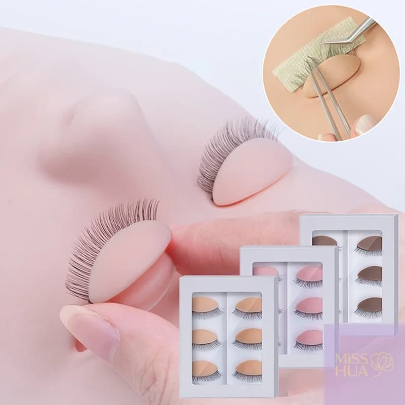 HUA 3 paia/set sostituzione estensione ciglia finte pratica testa modello silicone palpebre rimovibili tatuaggio allenamento occhi manichino