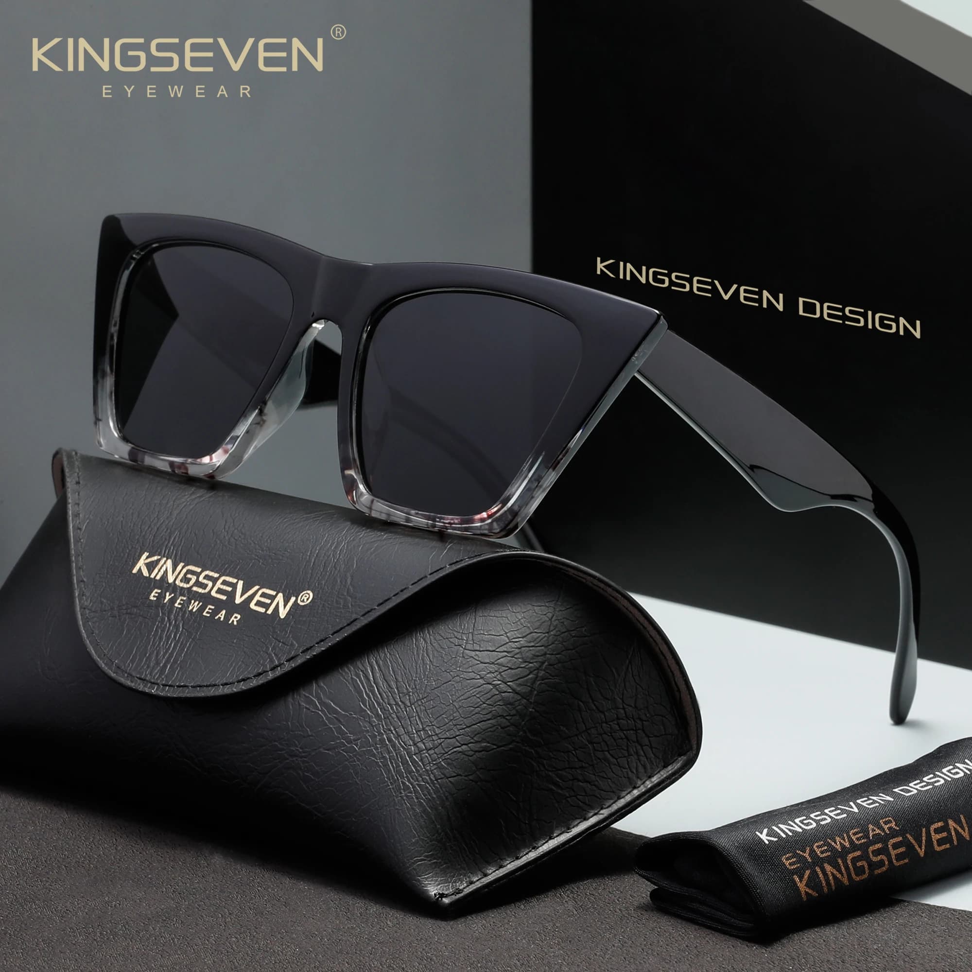 KINGSEVEN Occhiali da Sole Casual di Lusso per Donna UV400 Occhiali Moda Femminile Montature Casual Stile Occhio di Gatto Y2K Quadrate