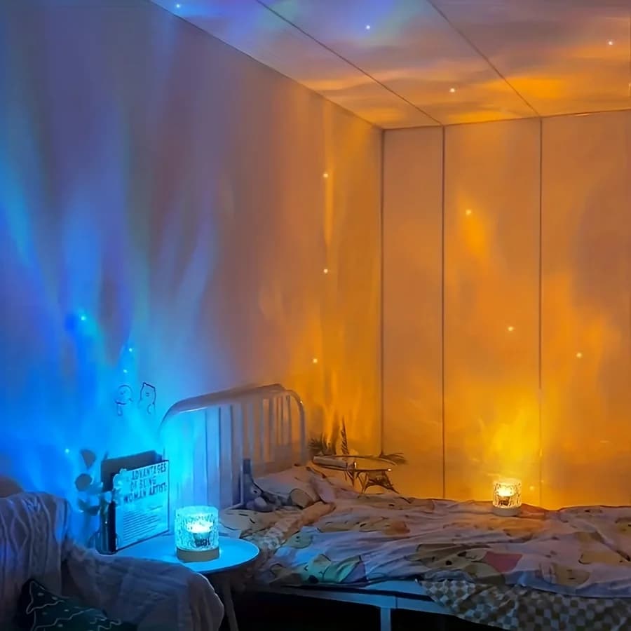 Lampada da notte con motivo a onde rotanti con design a fiamma a LED RGB a 16 colori Lampada da atmosfera da comodino con proiezione colorata per camera da letto
