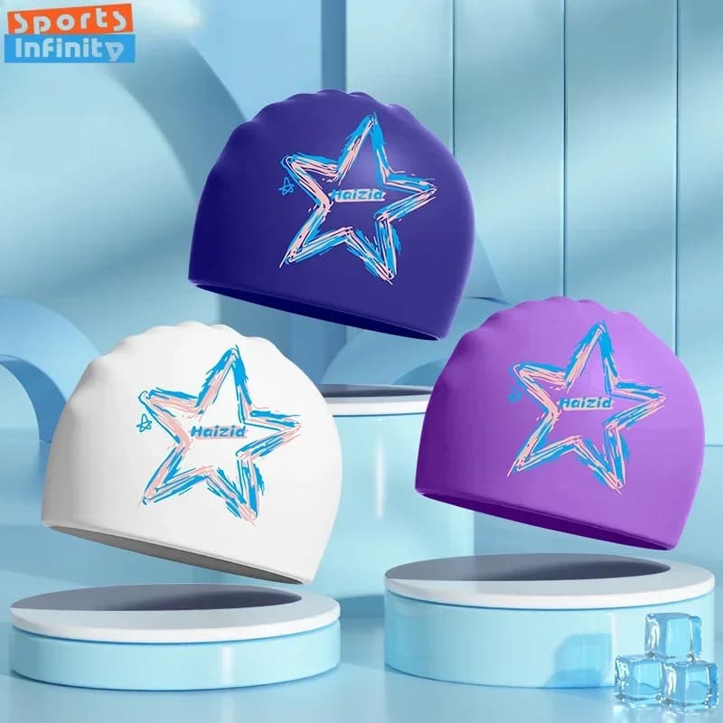 Cuffie da nuoto stampate impermeabili in Silicone per adulti per cuffie da nuoto per donna e uomo cuffie da nuoto per capelli lunghi di grandi dimensioni accessori per il nuoto