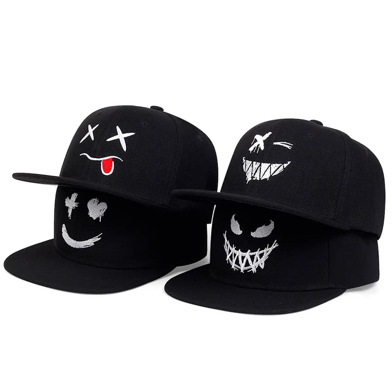 1 piece Unisex face smiling embroidered Hip Hop external adjustable sun protection hat for leisure spring autumn trip holiday to the sea