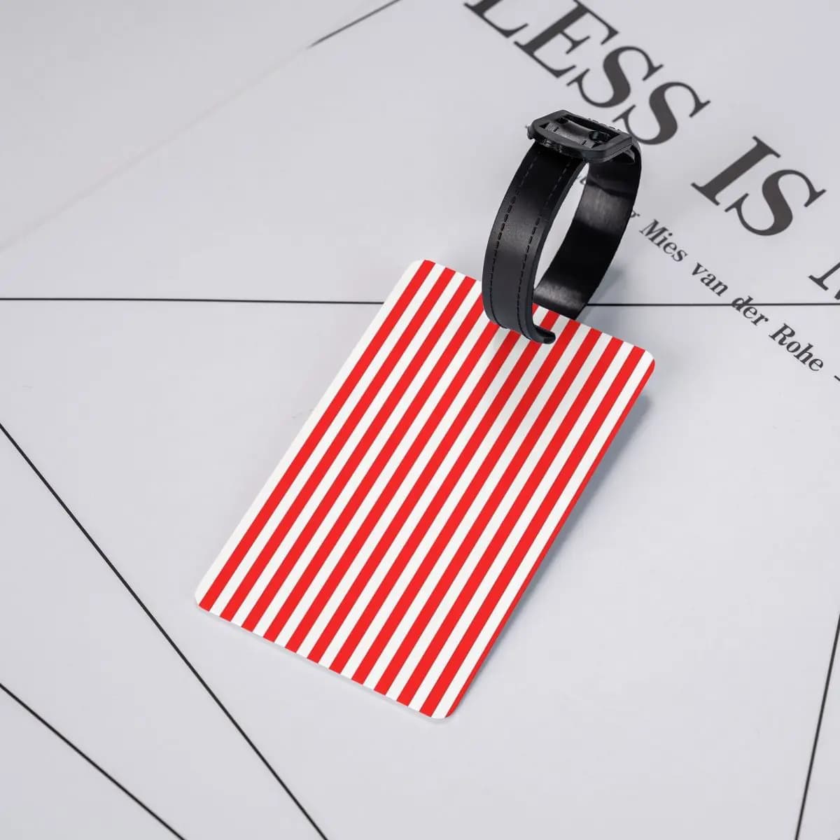 Etichette per Bagagli Classiche a Righe Verticali Rosse e Bianche, Accessori per Valigie, Targhette per Bagagli da Viaggio, Porta Etichette con Nome e ID