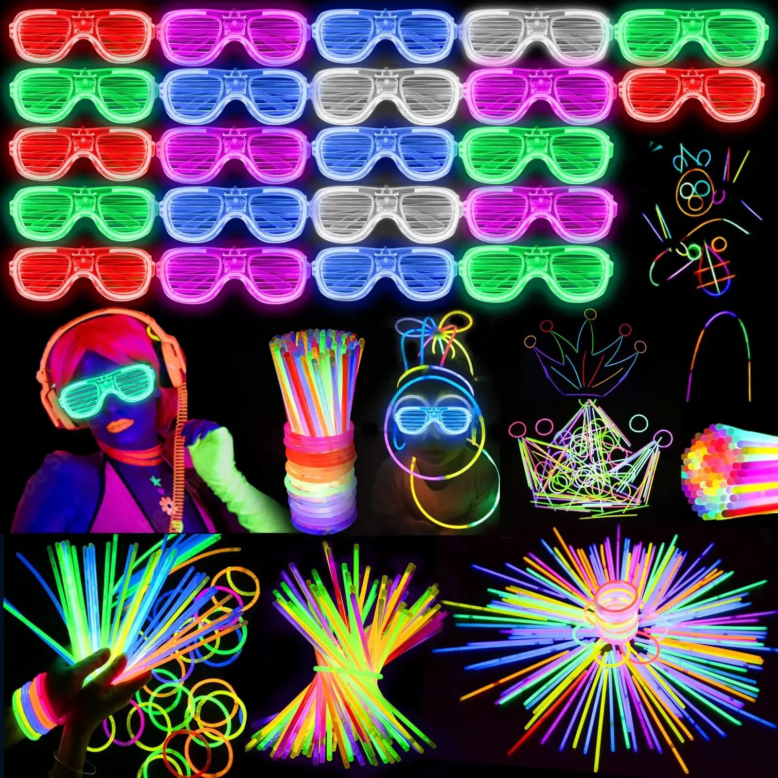 Confezione da 60-240 Bastoncini Luminosi, Accessori per Feste, 5 Colori Neon, Occhiali LED Luminosi, Gadget per Feste al Buio, Halloween, Compleanni, Eventi