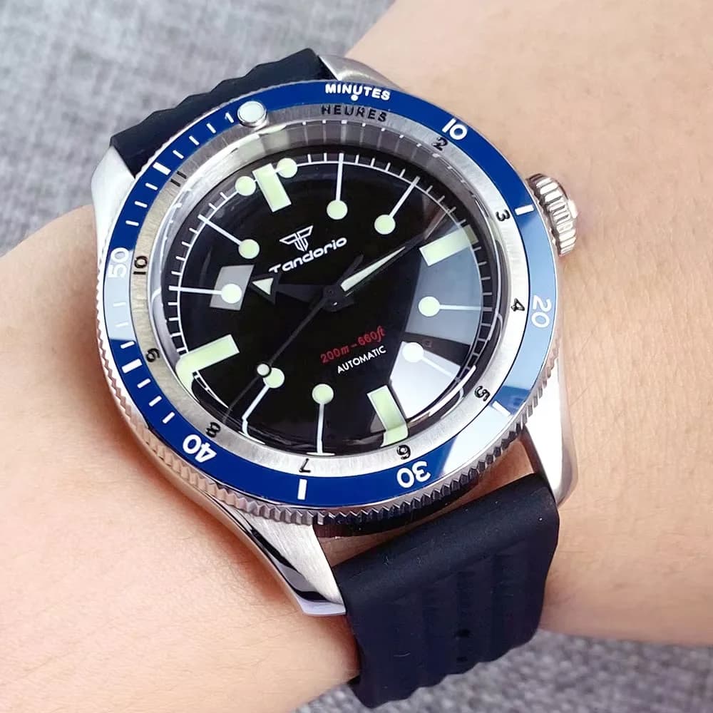 Tandorio 40mm 20ATM Double Arco Japan NH35A/PT5000 Auto Men's Watch Sapphire Glass 120 click Bezel Lume Screw Crown Rubber
