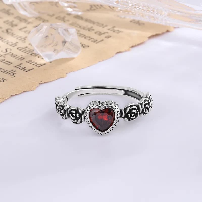 925 Sterling Silver Rings For Women Men Red Heart Simple Trendy Retro Adjustable Anillos Party Gifts Fine Accessories