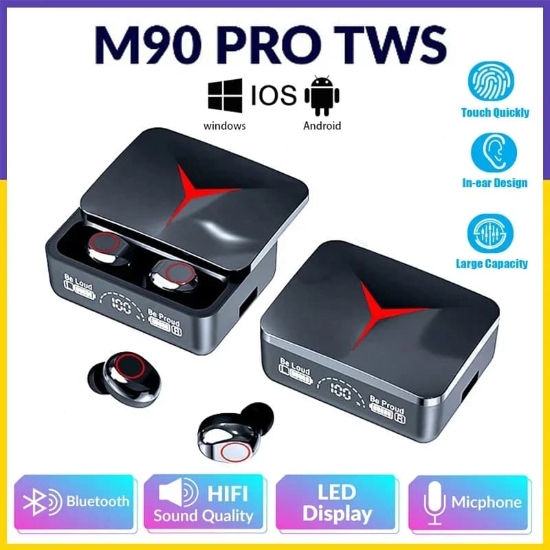 【Spedizione Rapida】Auricolari Bluetooth Wireless M90 TWS, Cuffie da Gaming a Bassa Latenza, Auricolari Sportivi con Design Scorrevole e LED