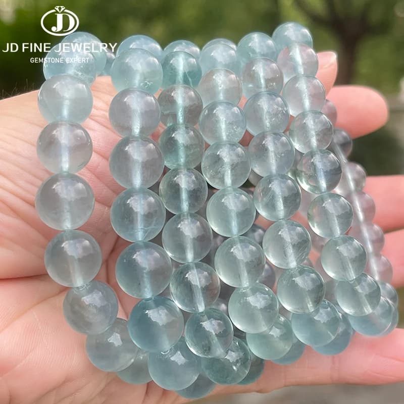 JD Bracciale in fluorite verde blu naturale Braccialetti con perline rotonde Donna Uomo Bracciale con filo di fascino semplice Gioielli per yoga curativi Reiki