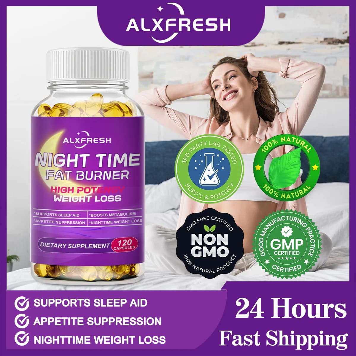 Nighttime Fat Burner Supplement for Improve Sleep Quality and Control Weight Gain Metabolism and Thermogenesis Relieve Pressure