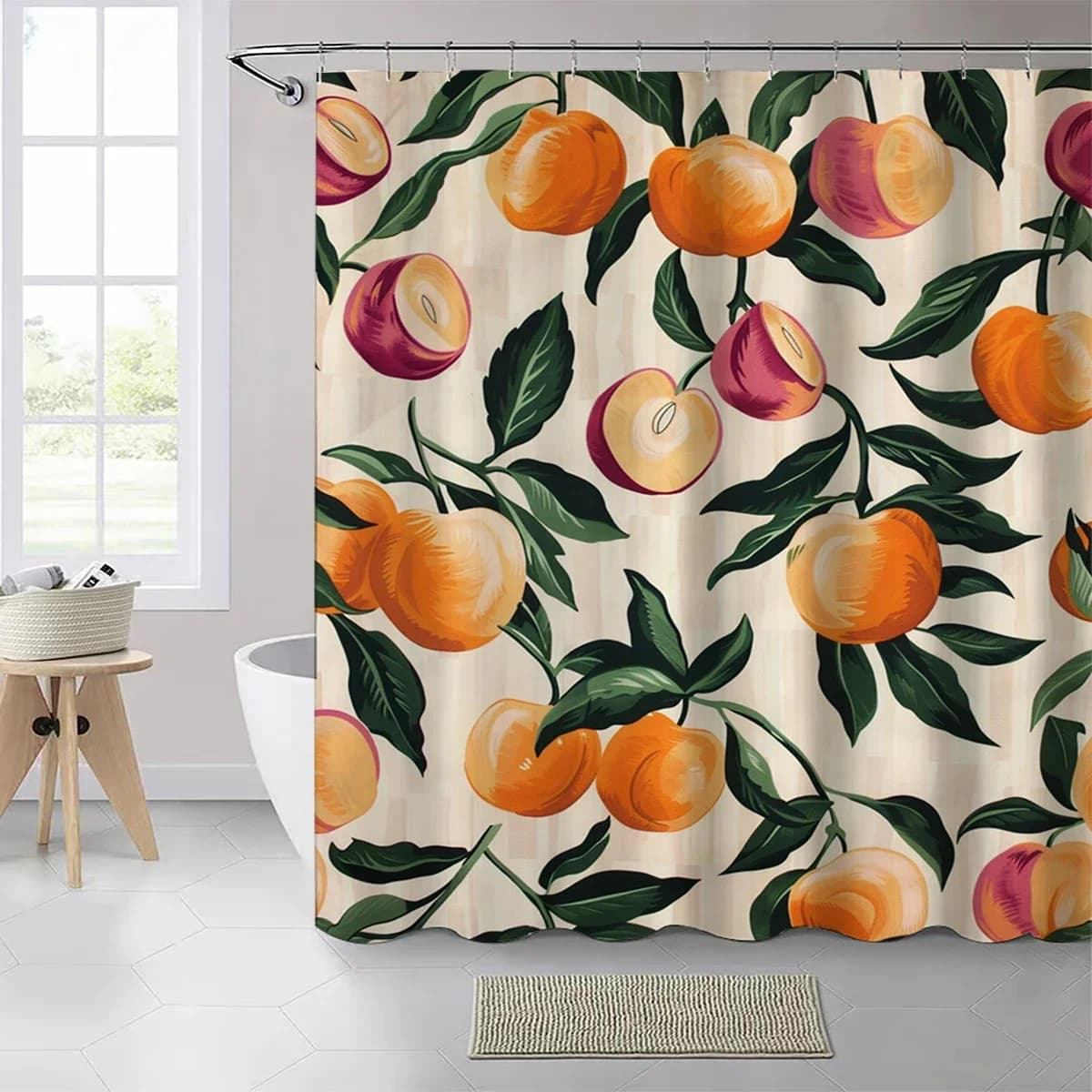 1 confezione di tenda da doccia in materiale poliestere con motivo giallo pesca, panno impermeabile, divisorio a prova di muffa ispessito per il bagno