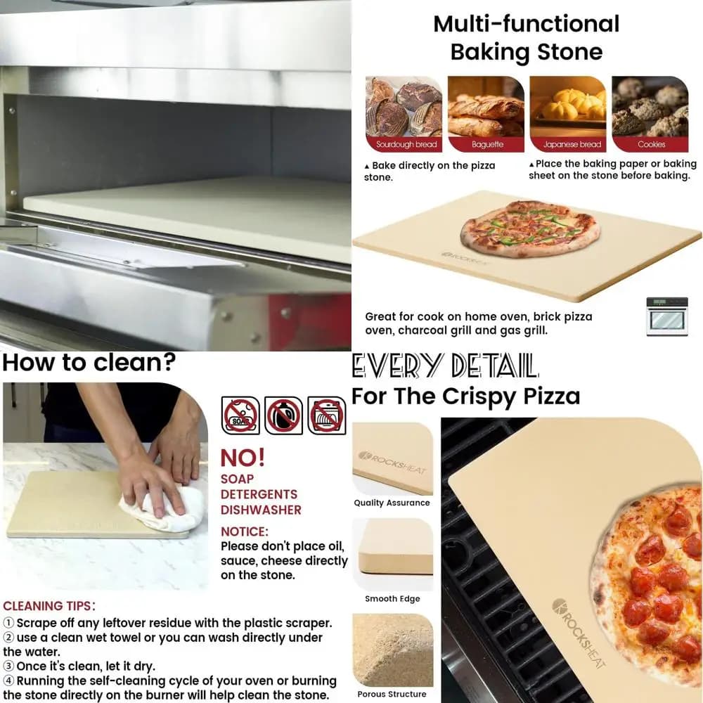 Pietra per pizza rettangolare extra large 23,6x15,8x0,6 - Cordierite resistente per forno, grill, barbecue, cottura del pane
