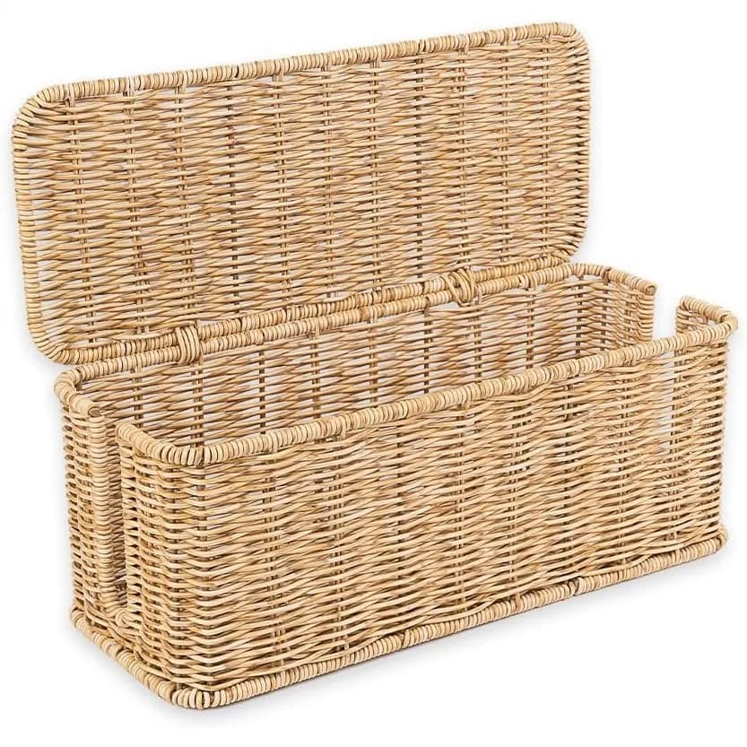 Scatola Portacavi in Rattan Fatta a Mano con 2 Scomparti Aperti per Nascondere Cavi di Router e Multiprese 13x5.1x5.1 Naturale