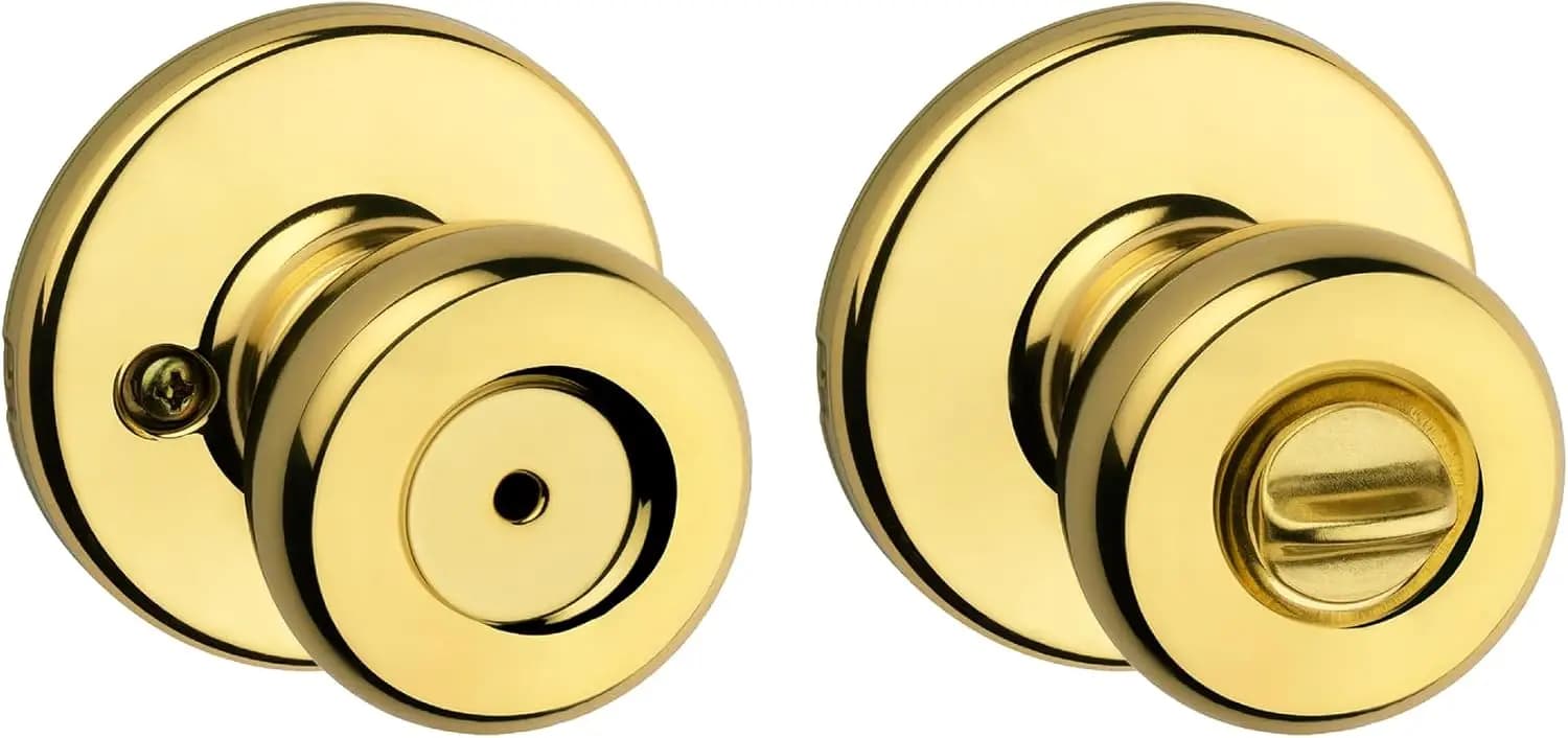 Maniglia per Porta con Serratura, per Bagno e Camera da Letto, in Ottone Lucido, Chiusura Senza Chiave, Facile Installazione Fai-da-Te, Adatta per Porte Standard