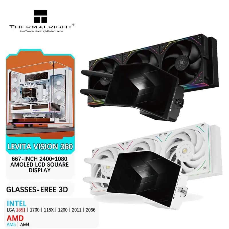 Thermalright LEVITA VISION 360 All-in-one 360MM Dispositivo di raffreddamento dell'acqua LCD AMOLED da 6,67 pollici 2K 60HZ Schermo curvo Occhio nudo Visione 3D