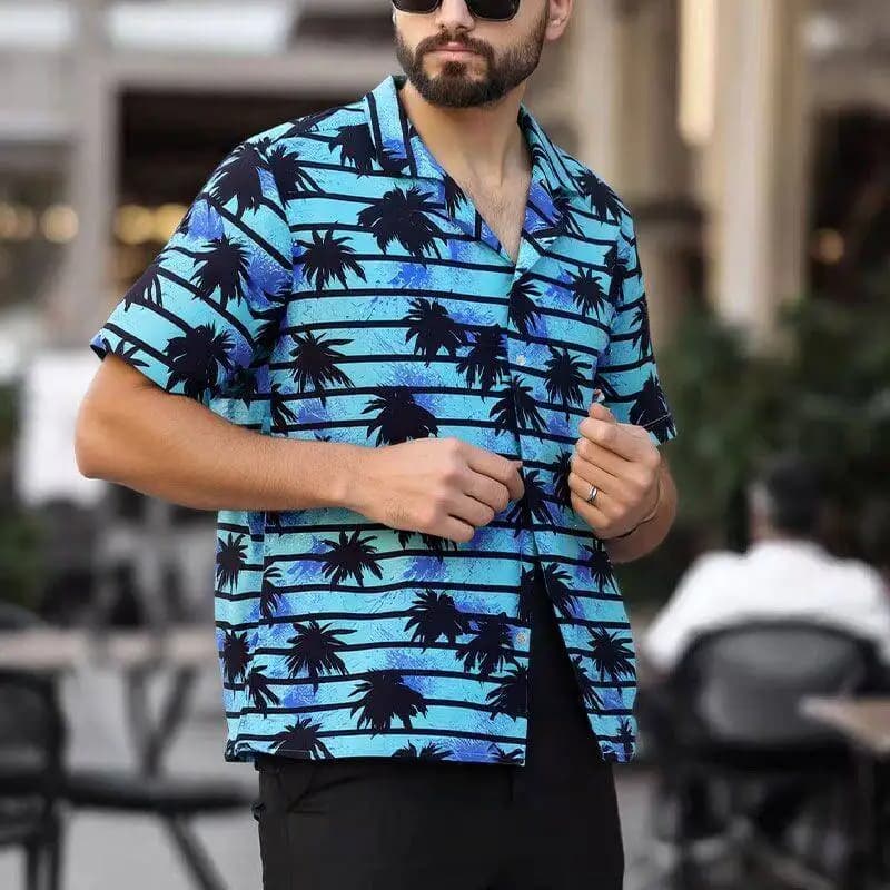 Summer 2026 Casual Printed Short Sleeve Open Cardigan Trendy Shirt Comfortable Breathable Men's Sportswear Short Pants