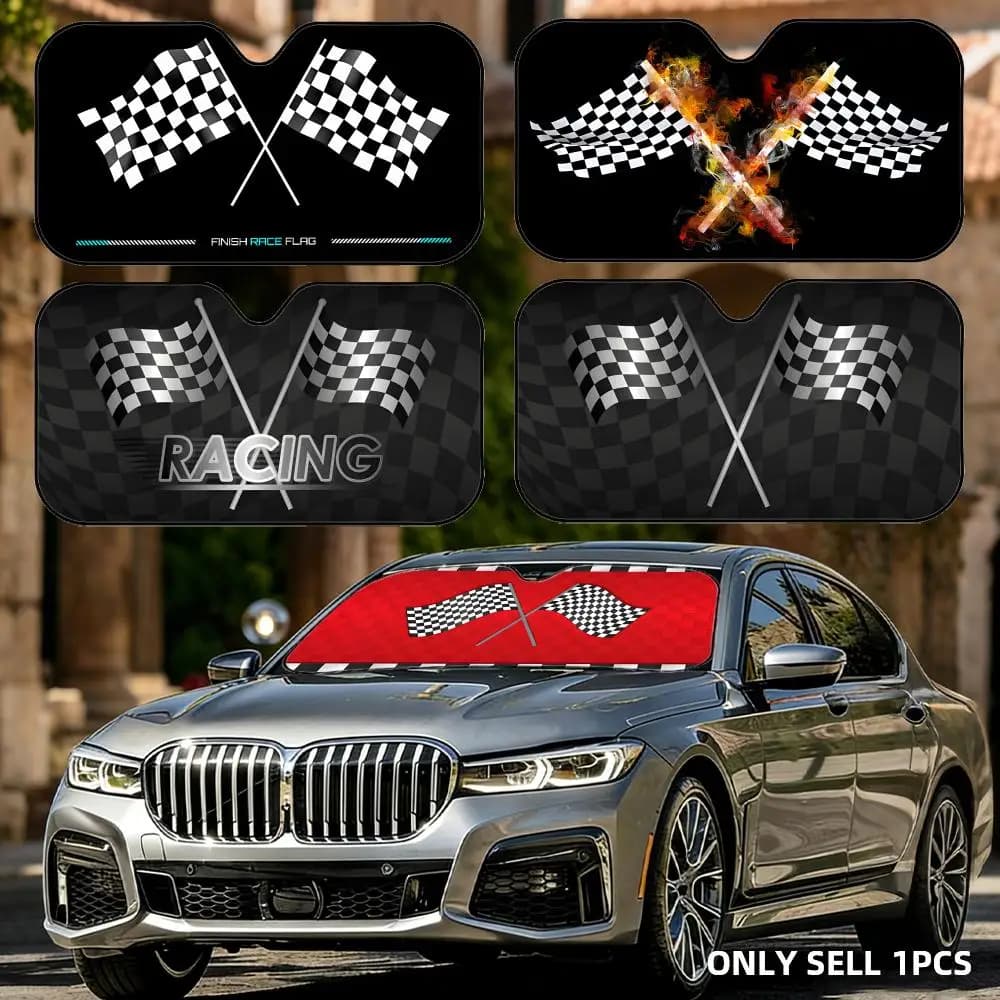 Parasole Pieghevole Universale per Auto con Strisce Sportive, Protezione UV e Isolamento Termico