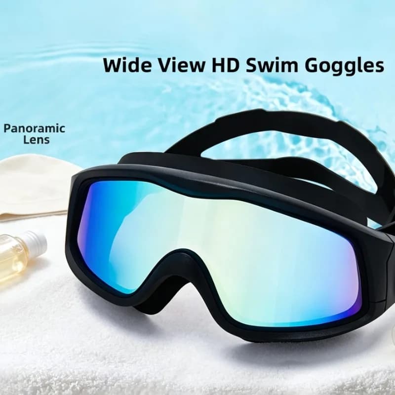 Panoramic HD Swimming Goggles Wide View Anti Fog Waterproof Soft Silicone Fit For Adults Training Beach Water Sports