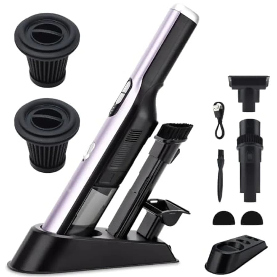 Aspirapolvere Portatile Senza Fili per Auto, 18KPa Alta Potenza di Aspirazione, con Filtro HEPA Lavabile, Luce LED e Vano Portaoggetti