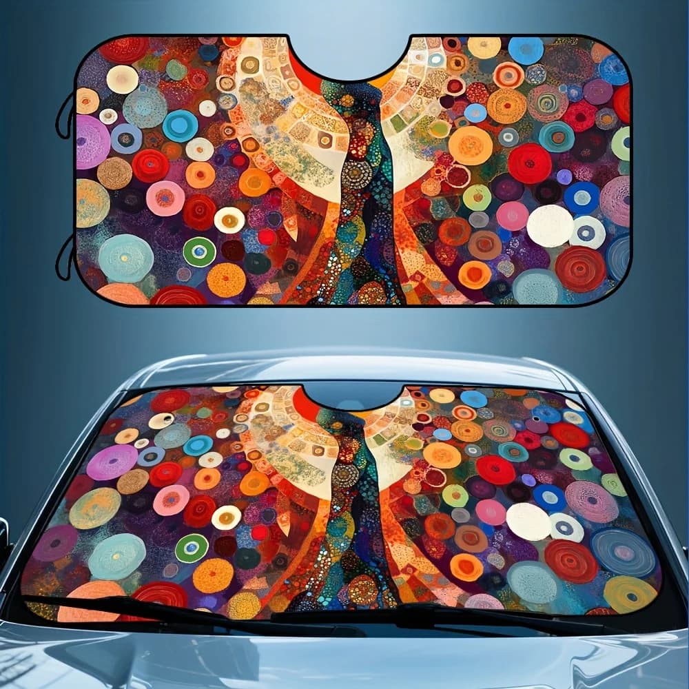 Parabrezza parasole in mosaico per il viso da donna, 1 pezzo, chiave greca e paralume per auto d'arte ispirato a Klimt, adatto per lo schermo privacy UV, multicolore beige/