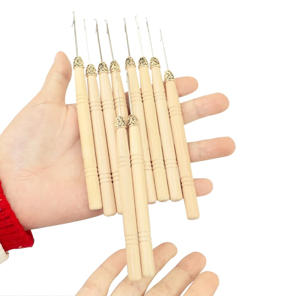 Wooden Handle Wig Ventilating Crochet Hook Set Stainless Steel Needle for Lace Wig Making Hair Ventilation DIY Hairpiece Making