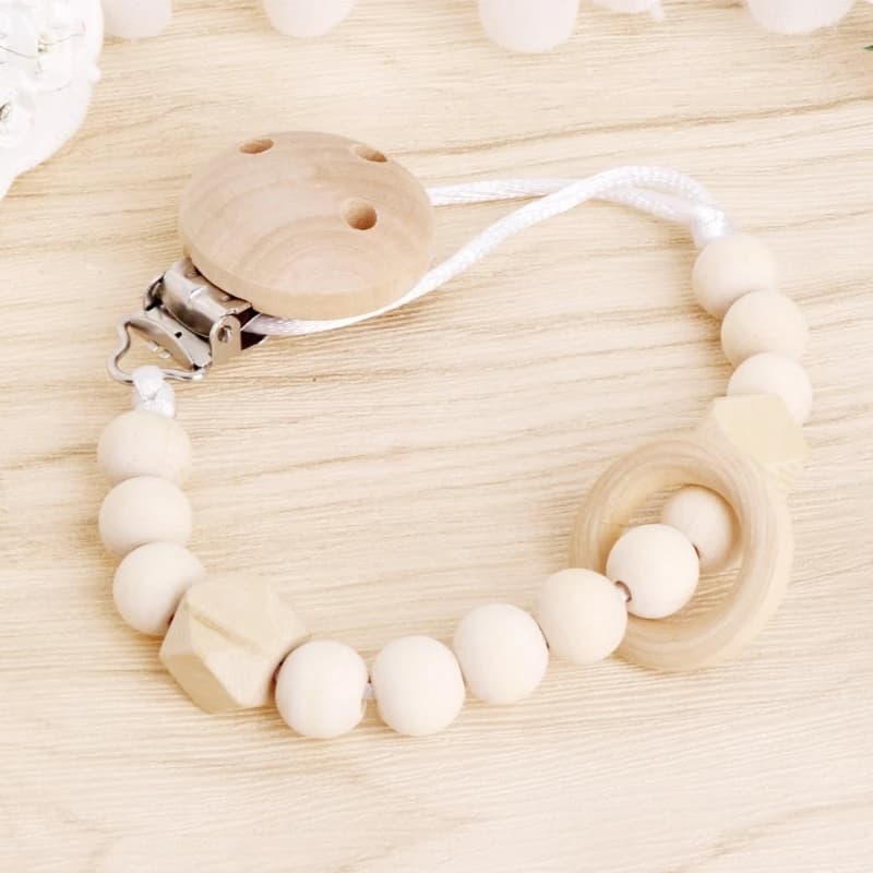 Baby Pacifier Clip Chain Wooden Circle Holder Soother Pacifier Clip Leash Strap Nipple Holder for Infant Nursing