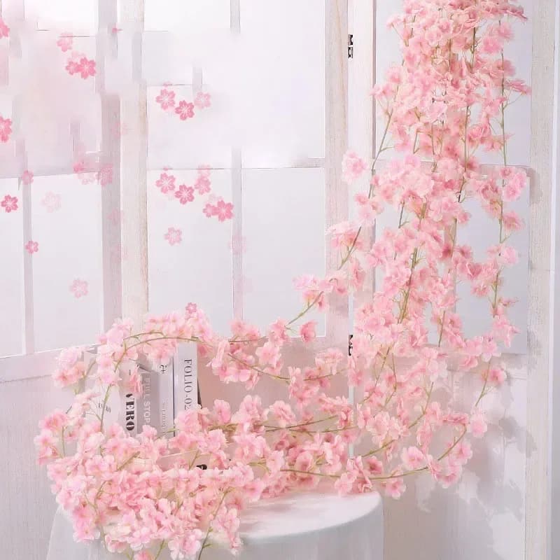 135 teste di fiori 1 pz seta artificiale fiore di ciliegio rosa vite appesa a parete decorazione floreale rattan pianta finta ghirlanda di foglie Rom