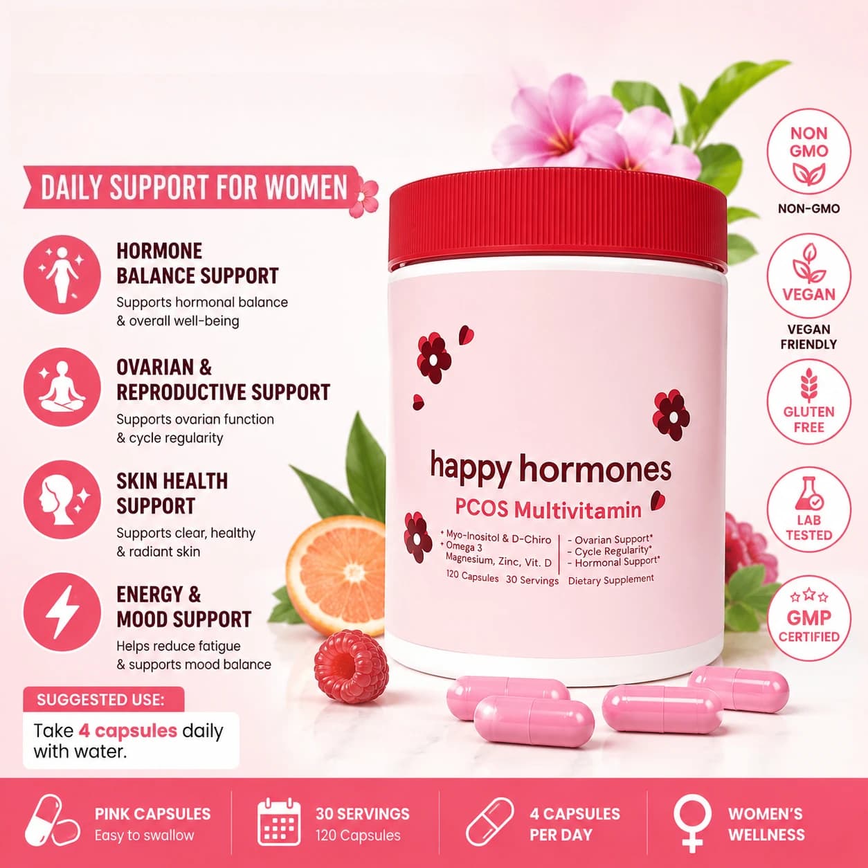 Integratore Quotidiano per il Benessere Femminile Inositolo 40:1, Mio-Inositolo e D-Chiro-Inositolo con Omega 3, Vitamina D3, Zinco e Magnesio
