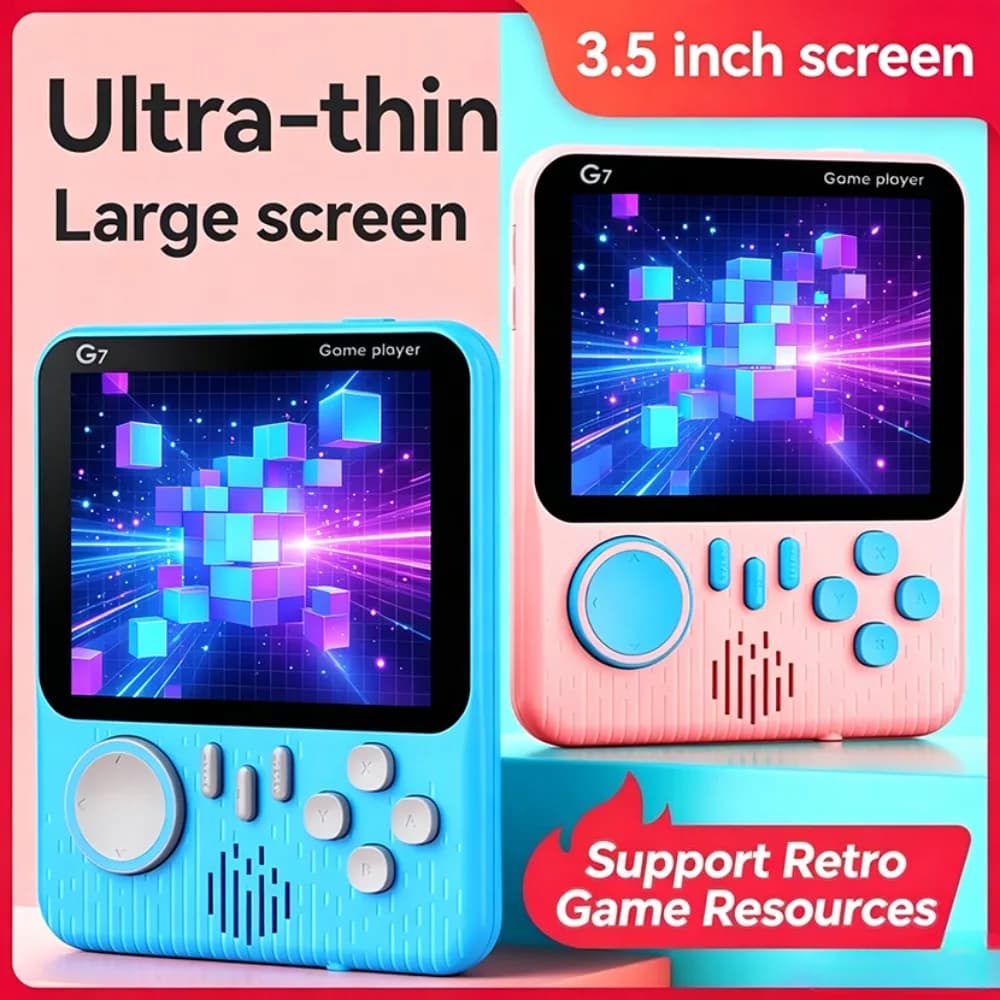 Console di Gioco Portatile Retro G7, Schermo LCD da 3,5 Pollici, 666 Giochi Integrati, Cavo di Ricarica USB, Cavo di Uscita AV
