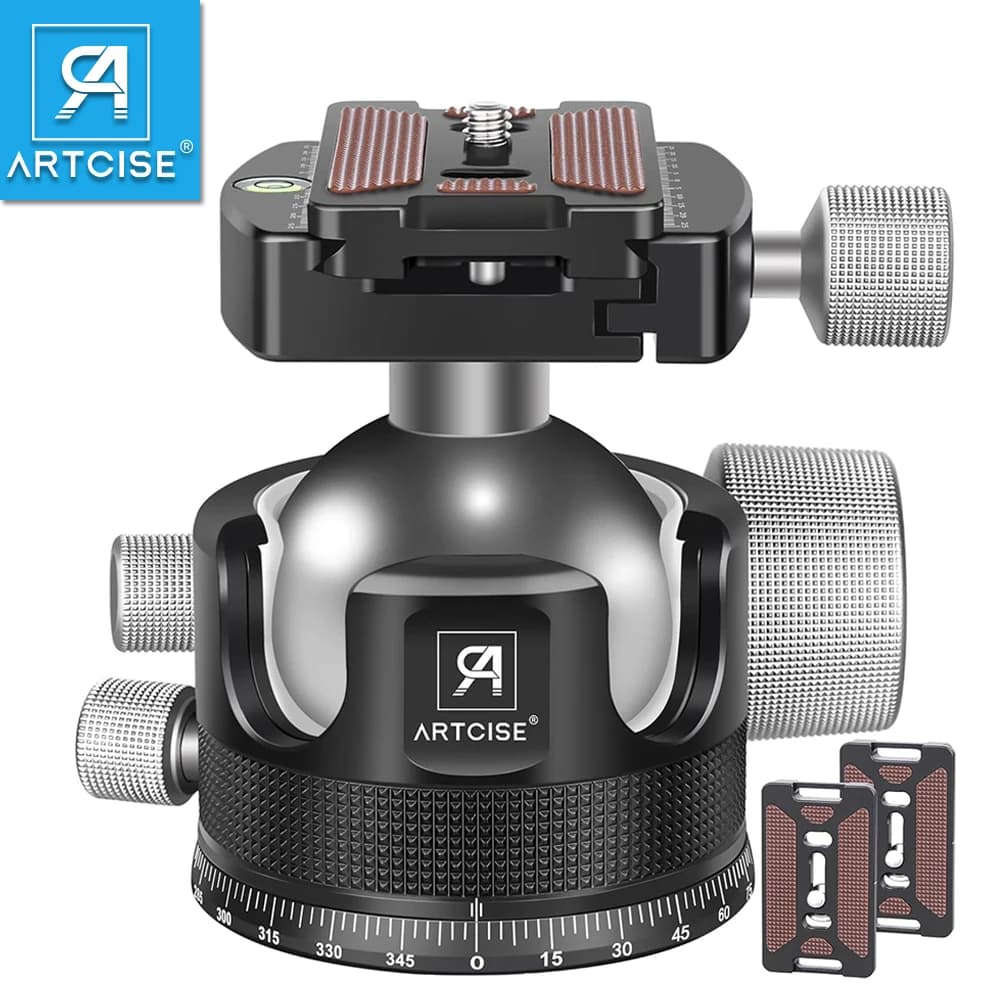 ARTCISE Testa a sfera per treppiede a basso profilo da 44 mm/55 mm, testa per treppiede resistente CNC interamente in metallo per treppiede per fotocamera DSLR carico monopiede 40 kg