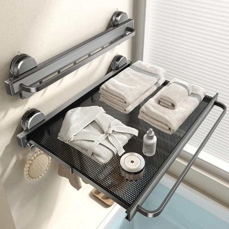 Portasciugamani da Bagno Senza Foratura, Salvaspazio, Montaggio a Parete, con Vano Nascosto, in Alluminio Antiruggine