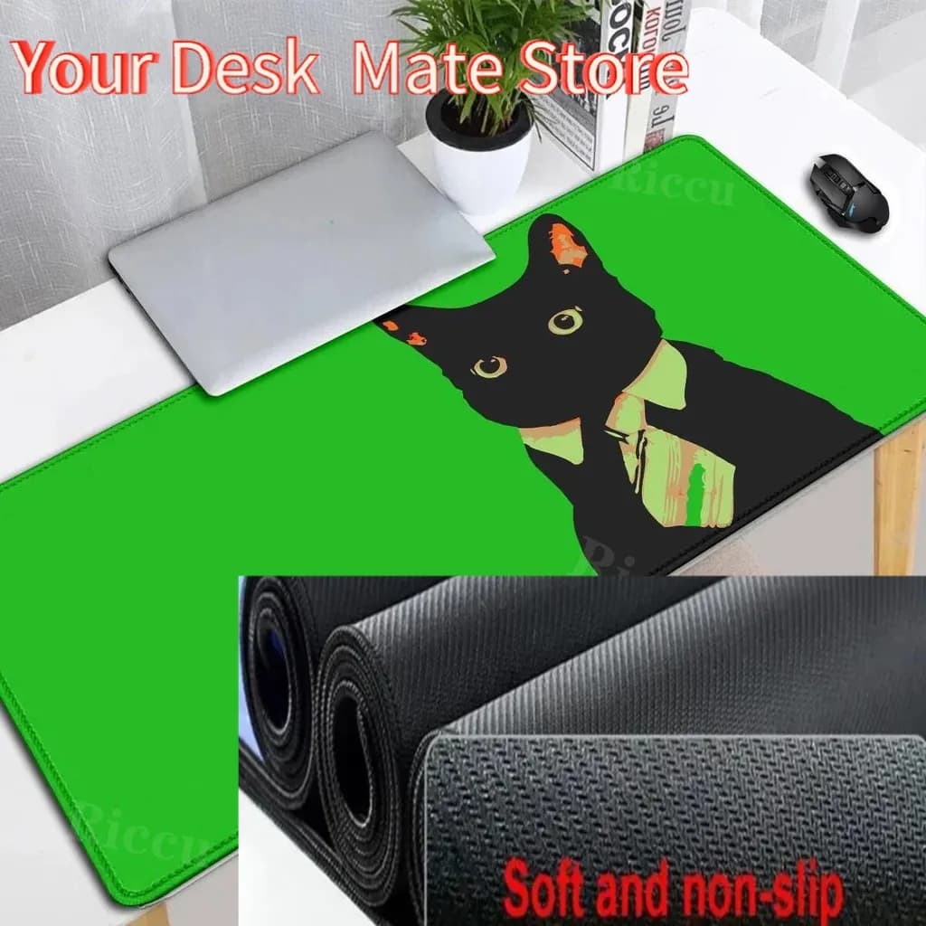 PC Gamer Simpatico gattino nero Tappetino per mouse grande Accessori da gioco antiscivolo Tappetino da scrivania per computer Tastiera portatile Tappetino per mouse in gomma Kawaii