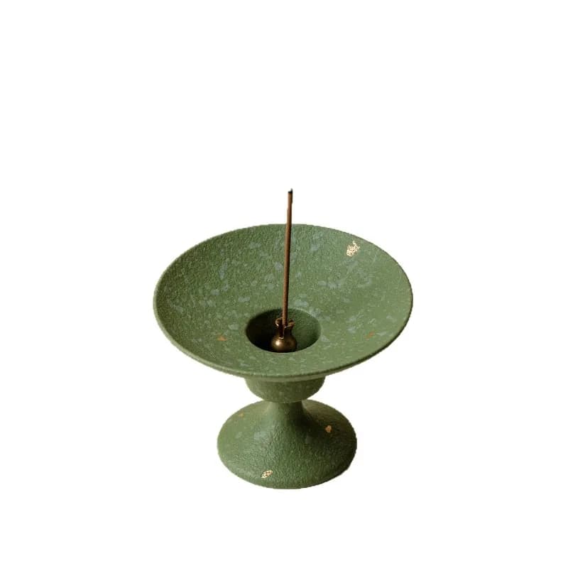 Vintage Gilded Ceramic Tall Incense Holder, Meditation Healing Chinese Rough Pottery Stick Censer Zen Ornament